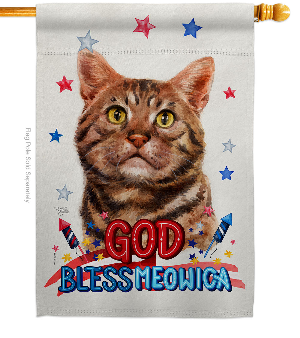 H120111-BO Patriotic American Short Hair Animals Cat 28 x 40 in. Double-Sided Decorative Vertical House Flag for Decoration Banner Garden Yard Gift