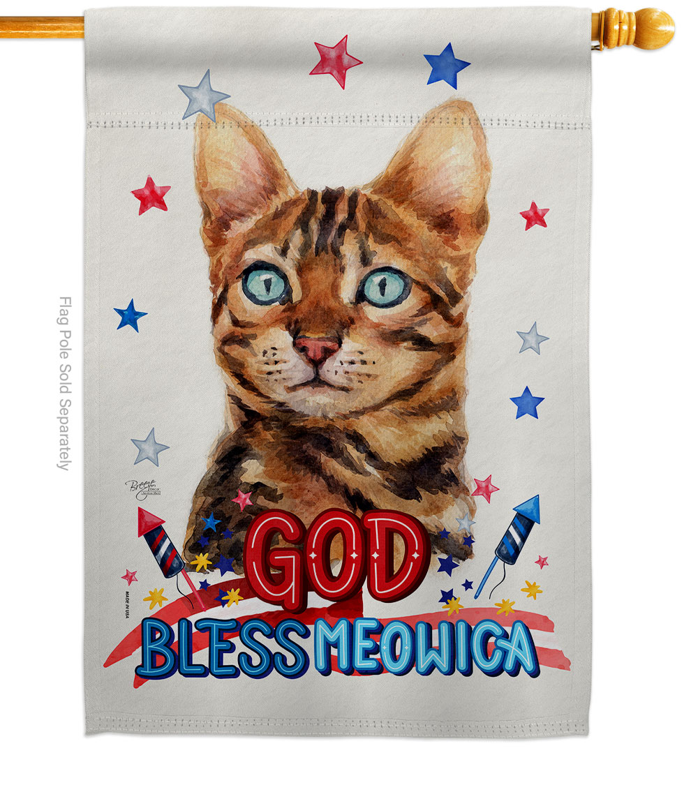 Patriotic Brown Bengal Animals Cat 28 x 40 in. Double-Sided Decorative Vertical House Flag for Decoration Banner Garden Yard Gift
