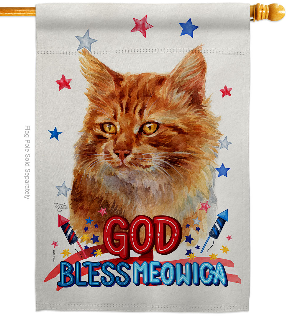 H120143-BO Patriotic Ginger Animals Cat 28 x 40 in. Double-Sided Decorative Vertical House Flag for Decoration Banner Garden Yard Gift