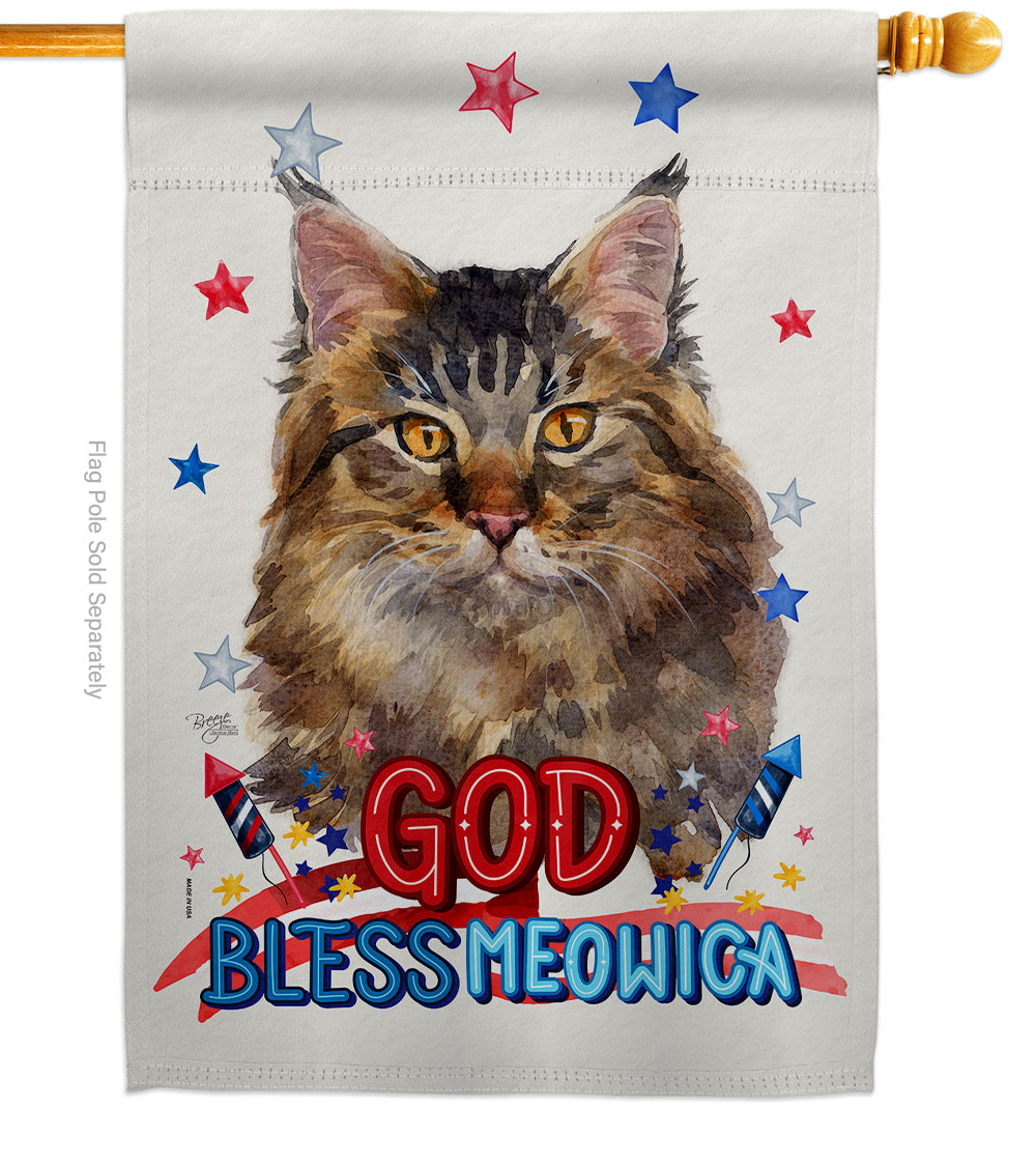 Patriotic Maine Coon Animals Cat 28 x 40 in. Double-Sided Decorative Vertical House Flag for Decoration Banner Garden Yard Gift