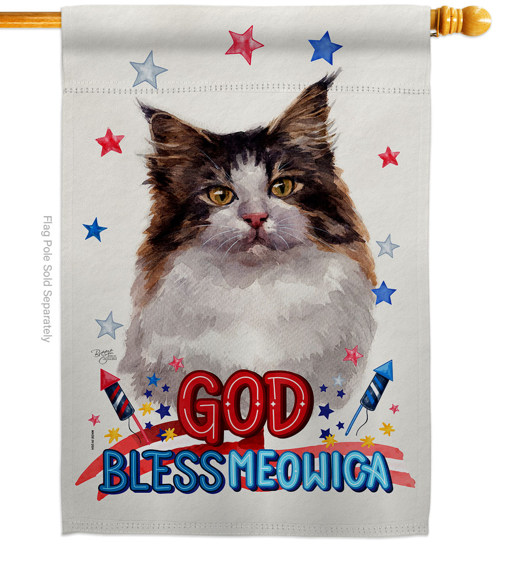 Patriotic Norwegian Forest Animals Cat 28 x 40 in. Double-Sided Decorative Vertical House Flag for Decoration Banner Garden Yard Gift