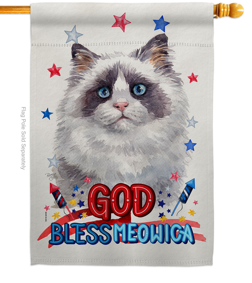 Patriotic Blue Bicolor Ragdoll Animals Cat 28 x 40 in. Double-Sided Decorative Vertical House Flag for Decoration Banner Garden Yard Gift