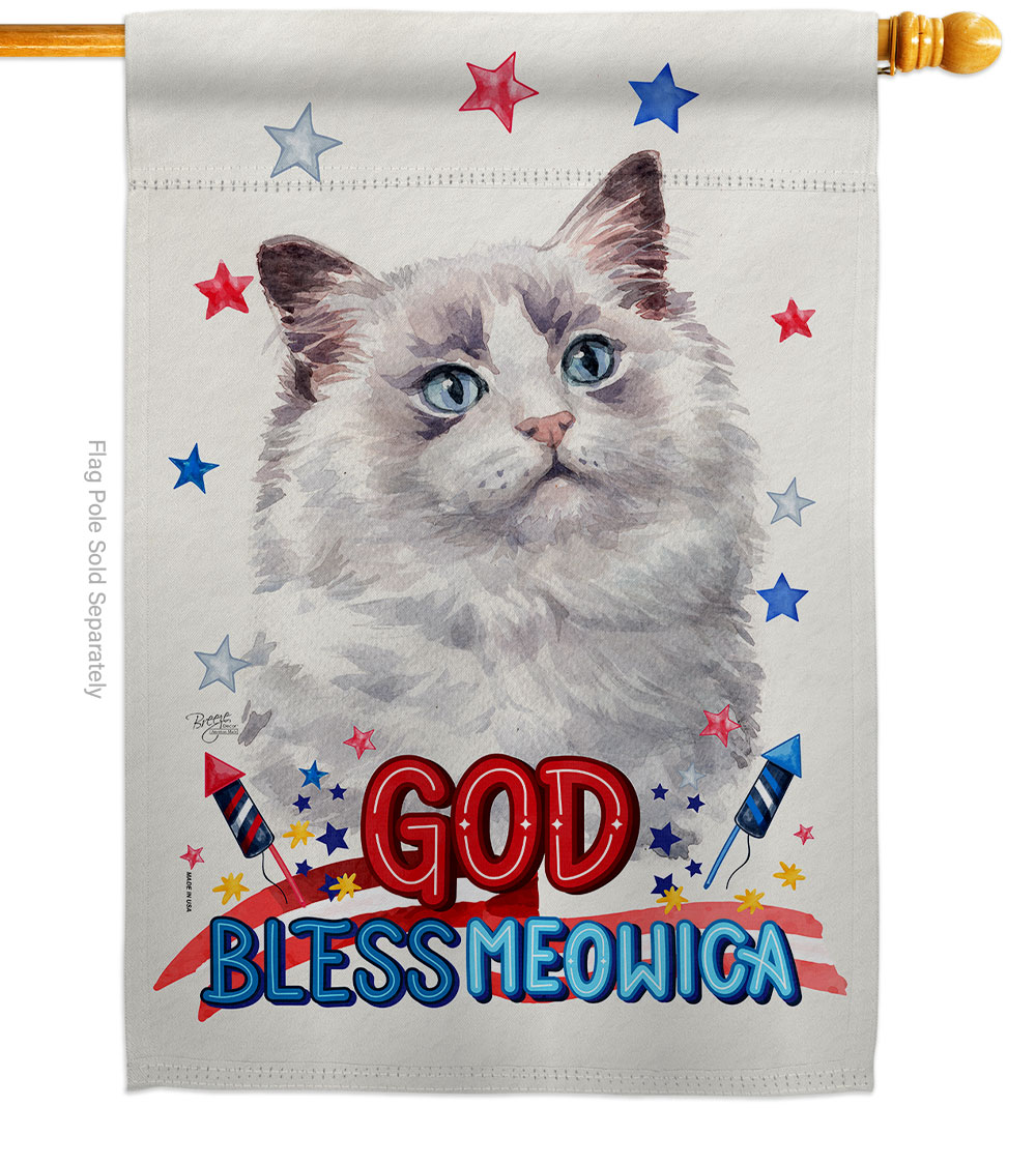 Patriotic Bicolor Ragdoll Animals Cat 28 x 40 in. Double-Sided Decorative Vertical House Flag for Decoration Banner Garden Yard Gift