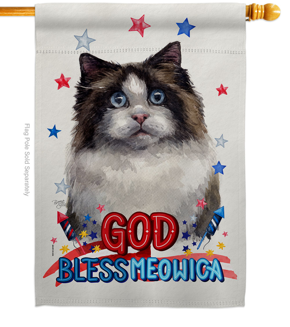 Patriotic Mitted Ragdoll Animals Cat 28 x 40 in. Double-Sided Decorative Vertical House Flag for Decoration Banner Garden Yard Gift