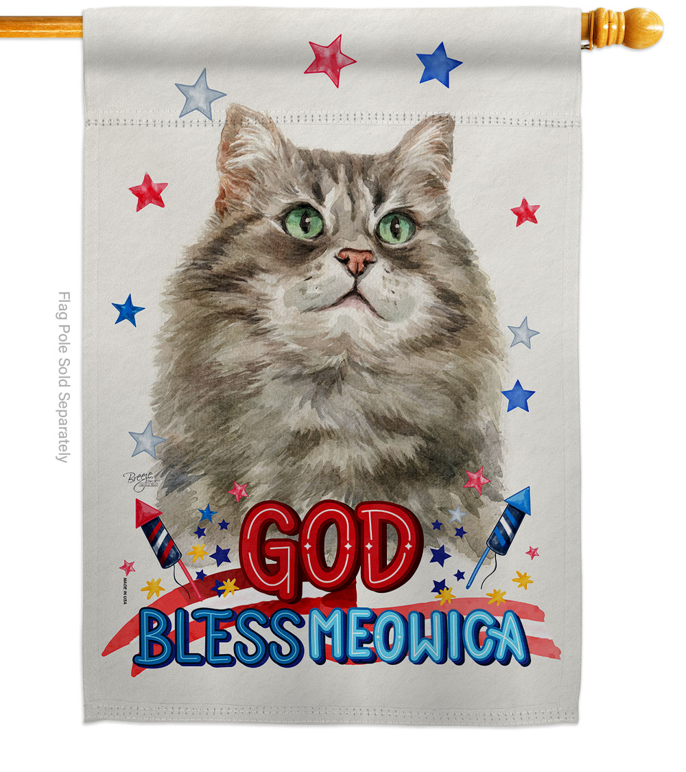 Patriotic Silver Siberian Animals Cat 28 x 40 in. Double-Sided Decorative Vertical House Flag for Decoration Banner Garden Yard Gift