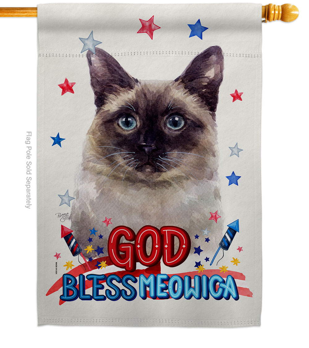 Patriotic Siamese Animals Cat 28 x 40 in. Double-Sided Decorative Vertical House Flag for Decoration Banner Garden Yard Gift