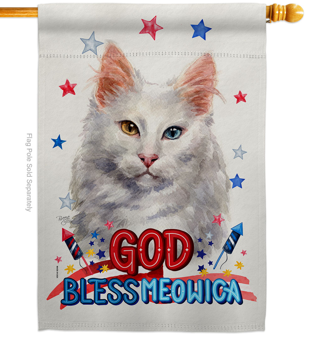 Patriotic Turkish Angora Animals Cat 28 x 40 in. Double-Sided Decorative Vertical House Flag for Decoration Banner Garden Yard Gift