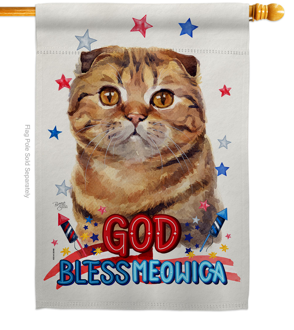 Patriotic Scottish Fold Animals Cat 28 x 40 in. Double-Sided Decorative Vertical House Flag for Decoration Banner Garden Yard Gift