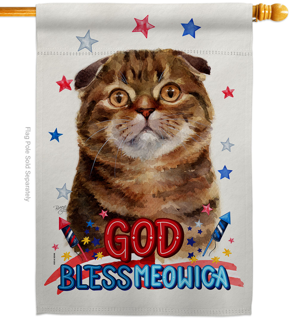 Patriotic Scot Fold Animals Cat 28 x 40 in. Double-Sided Decorative Vertical House Flag for Decoration Banner Garden Yard Gift