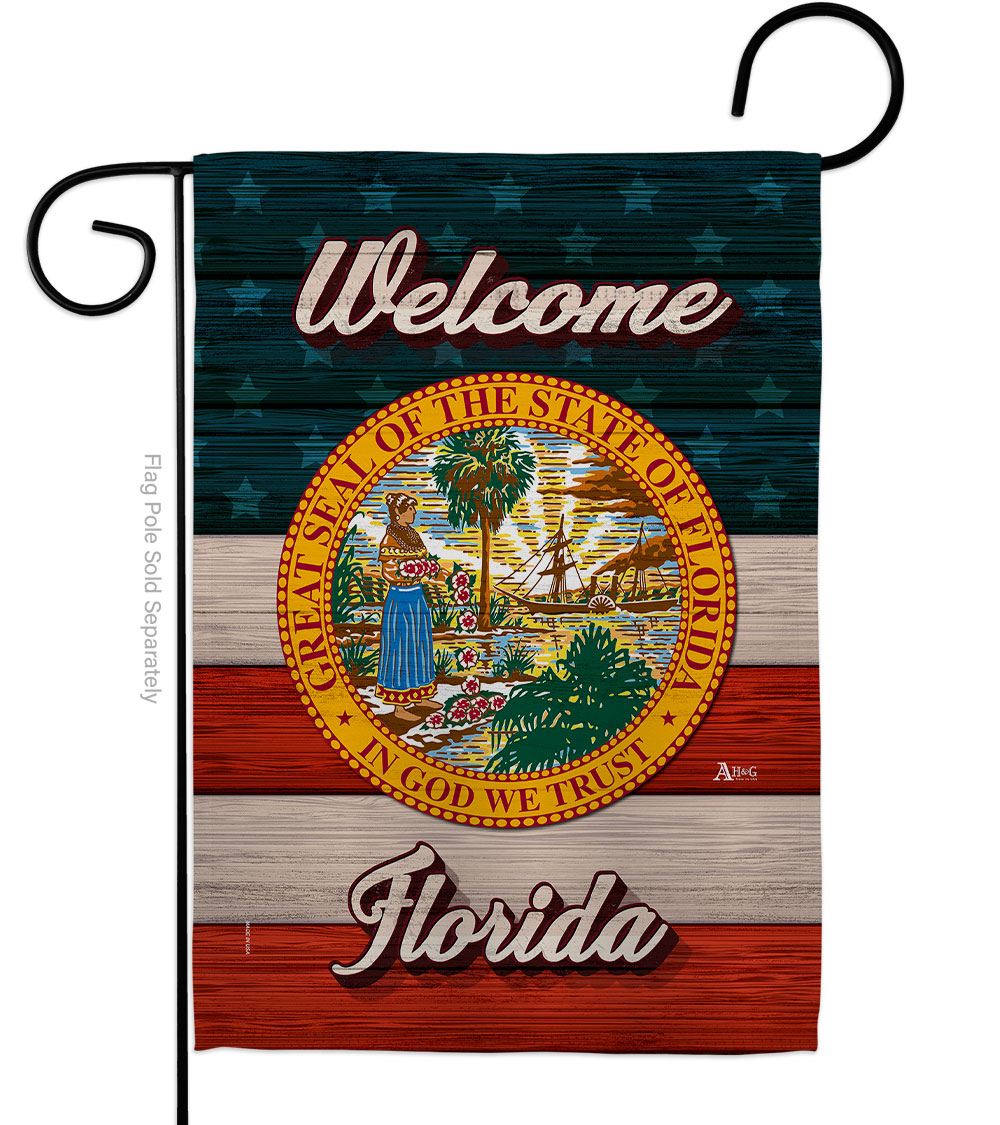 13 x 18.5 in. Welcome Florida Double-Sided Vertical House Decoration Banner Garden Flag - Yard Gift