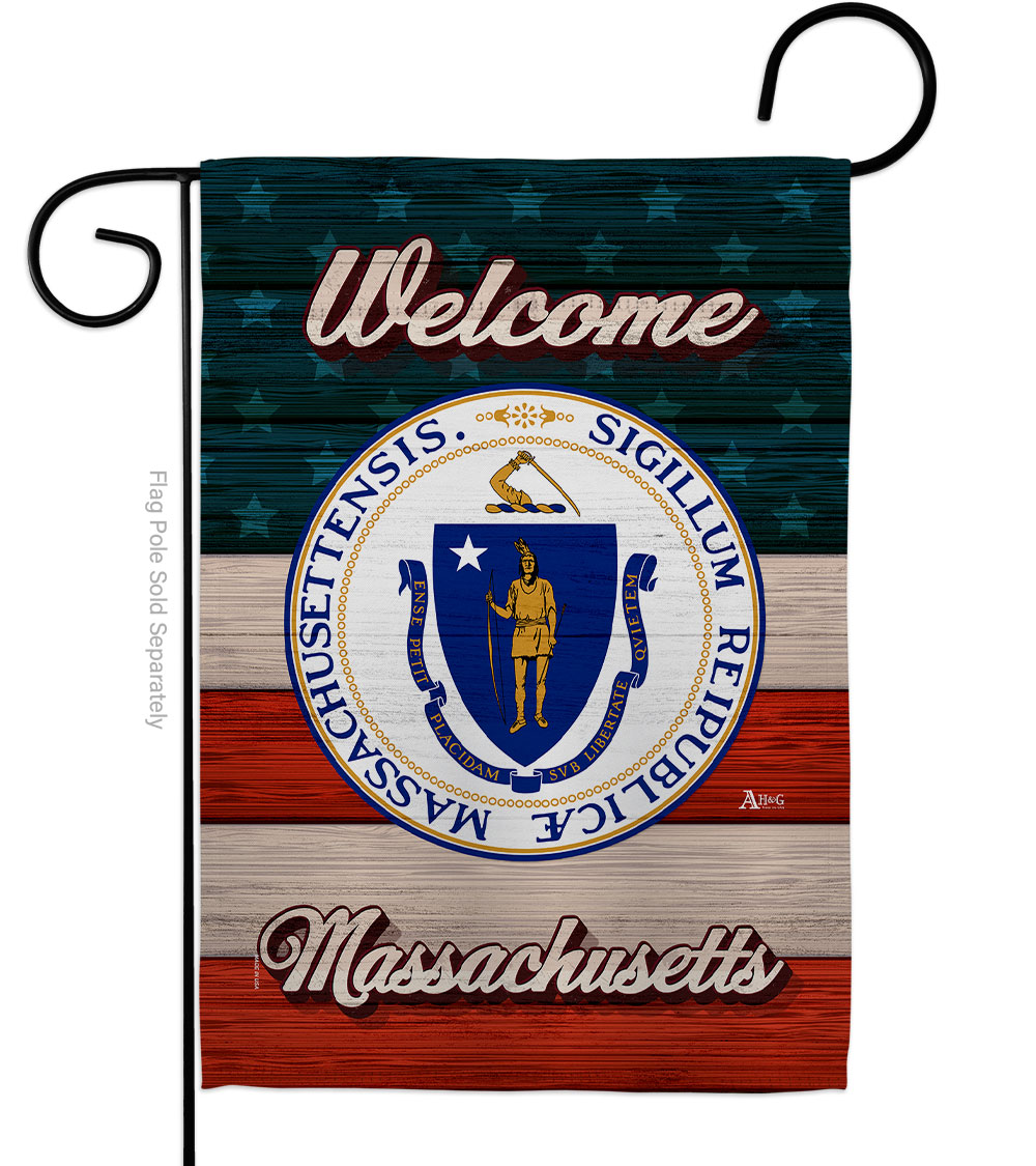 13 x 18.5 in. Welcome Massachusetts Double-Sided Vertical House Decoration Banner Garden Flag - Yard Gift