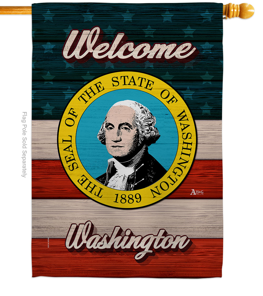 H141304-BO 28 x 40 in. Welcome Washington Double-Sided Vertical Decoration Banner House & Garden Flag - Yard Gift