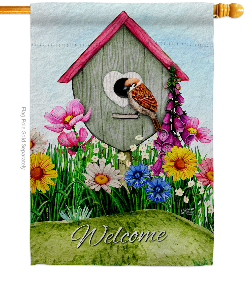 28 x 40 in. Spring Birdhouse Animals Bird Double-Sided Vertical Decoration Banner House & Garden Flag - Yard Gift