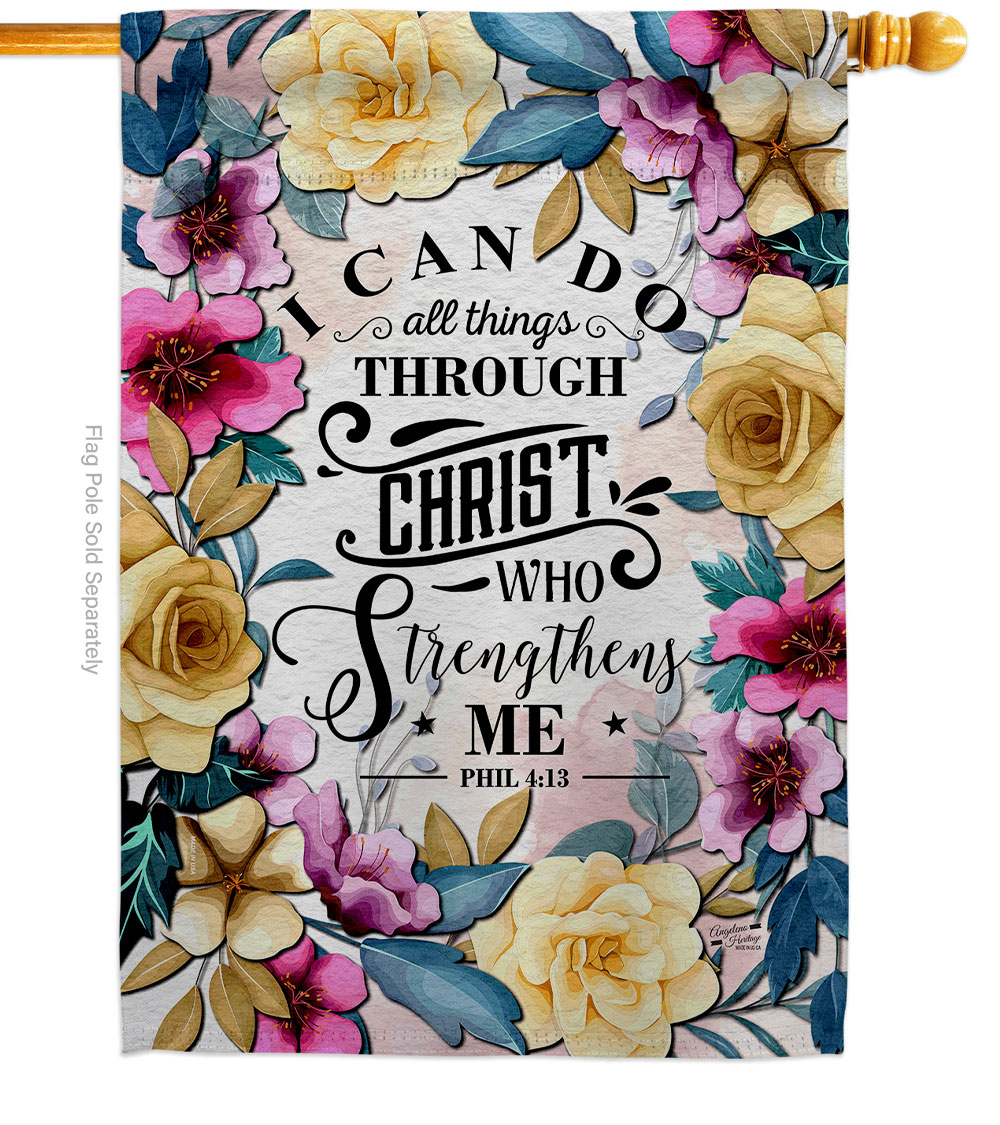 H130383-BO 28 x 40 in. Christ Who Strengtheneth Religious Bible Verses Double-Sided Vertical Decoration Banner House & Garden Flag - Yard Gift