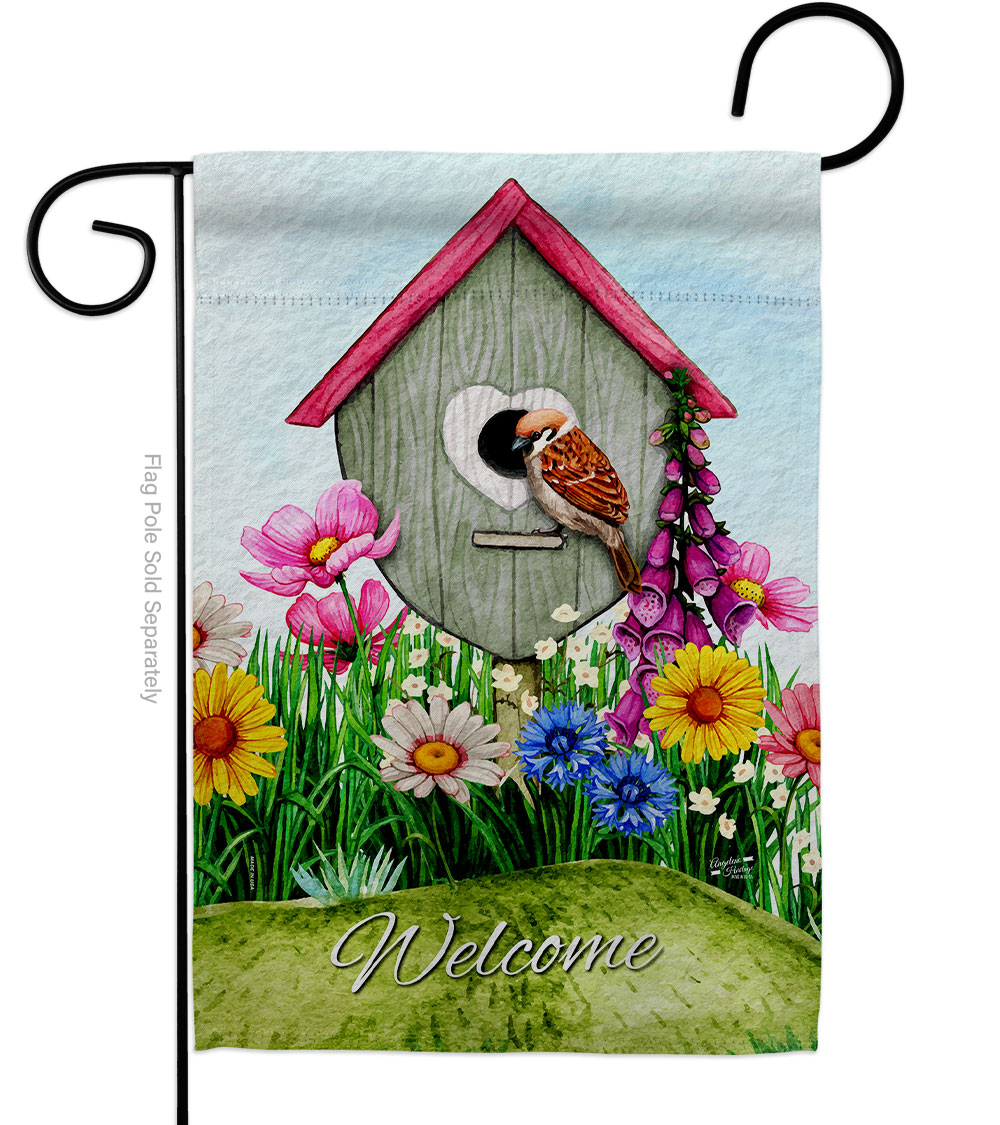 13 x 18.5 in. Spring Birdhouse Animals Bird Double-Sided Vertical House Decoration Banner Garden Flag - Yard Gift