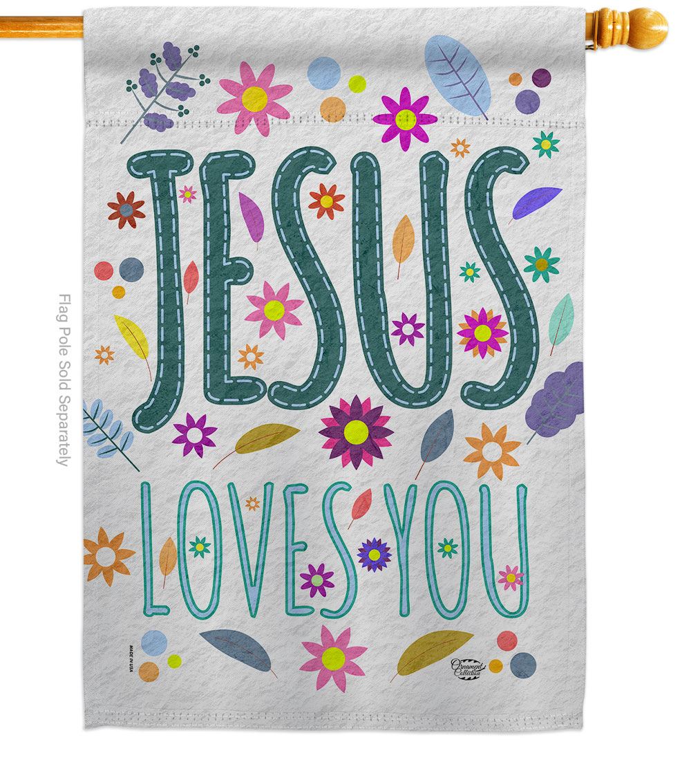 Picture of Angeleno Heritage H130391-BO 28 x 40 in. Jesus Loves You Religious Faith Double-Sided Vertical Decorative House Flag