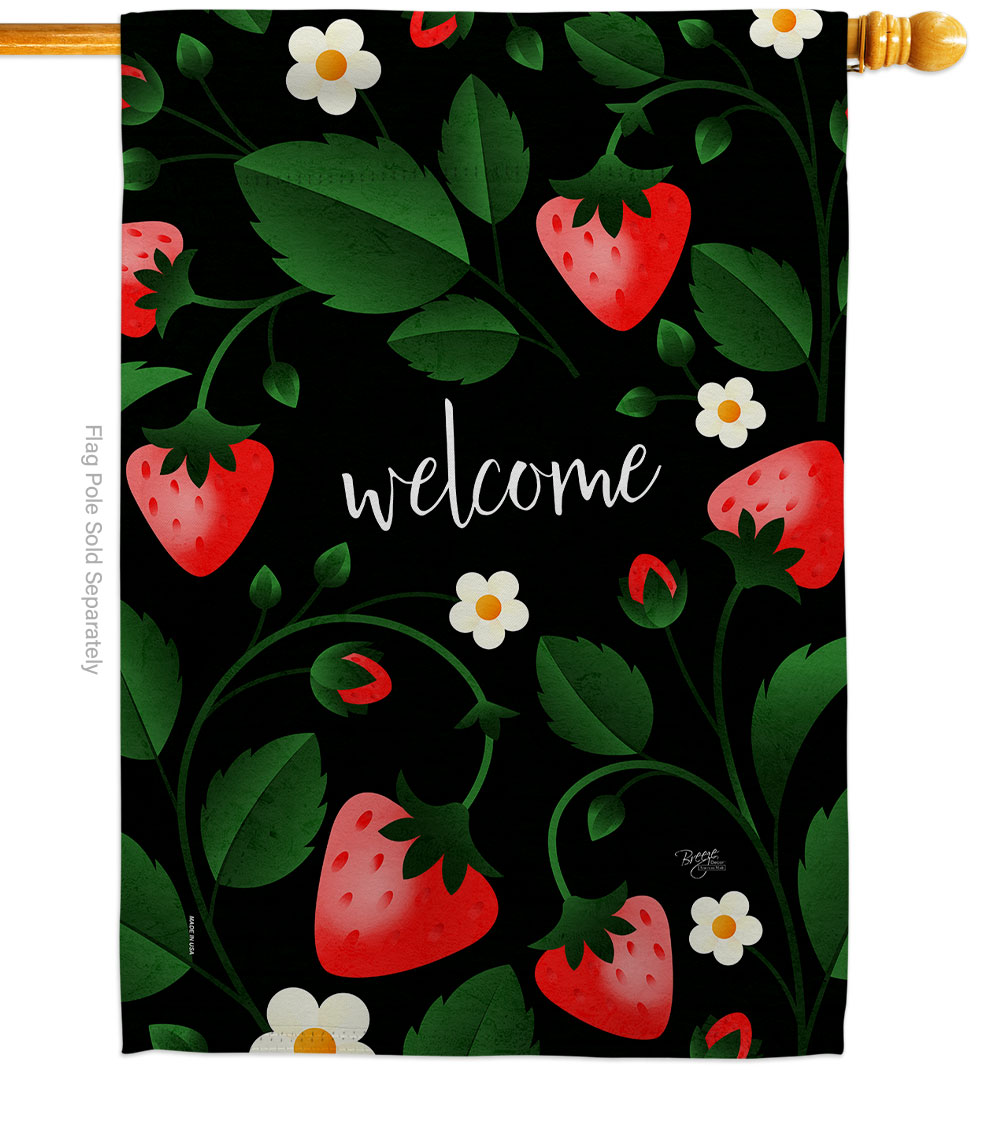 H120255-BO 28 x 40 in. Welcome Strawberries Food Fruit House Flag with Double-Sided Decorative Vertical Flags