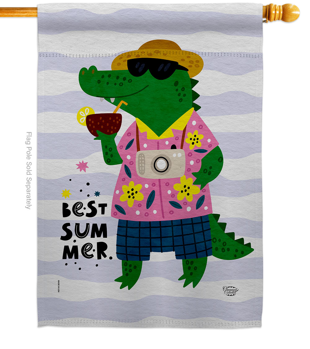 28 x 40 in. Alligator Summer Summertime Fun & Sun House Flag with Double-Sided Decorative Vertical Flags