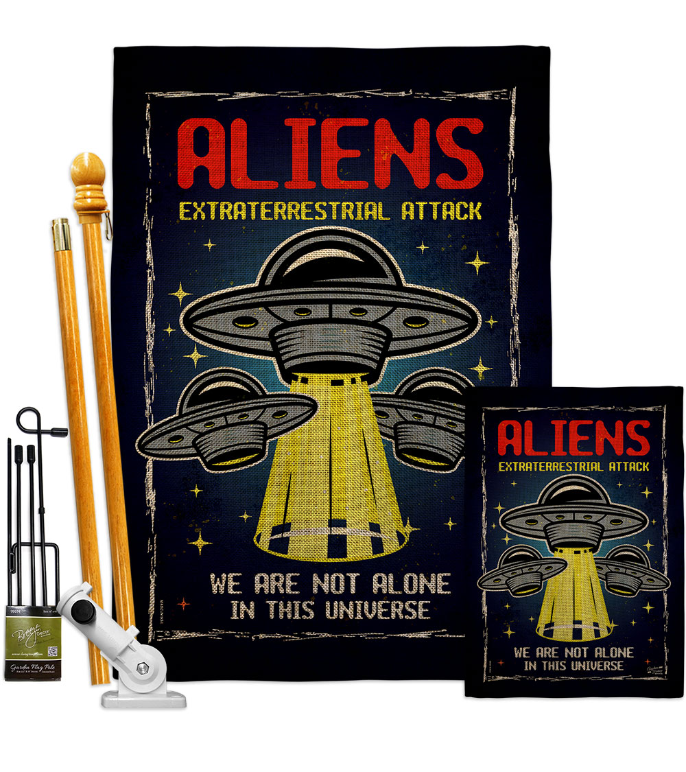 Aliens Attack Cosmos Space Creature 28 x 40 in. Double-Sided Decorative Vertical House Flags Kit for Decoration Banner Garden Yard Gift