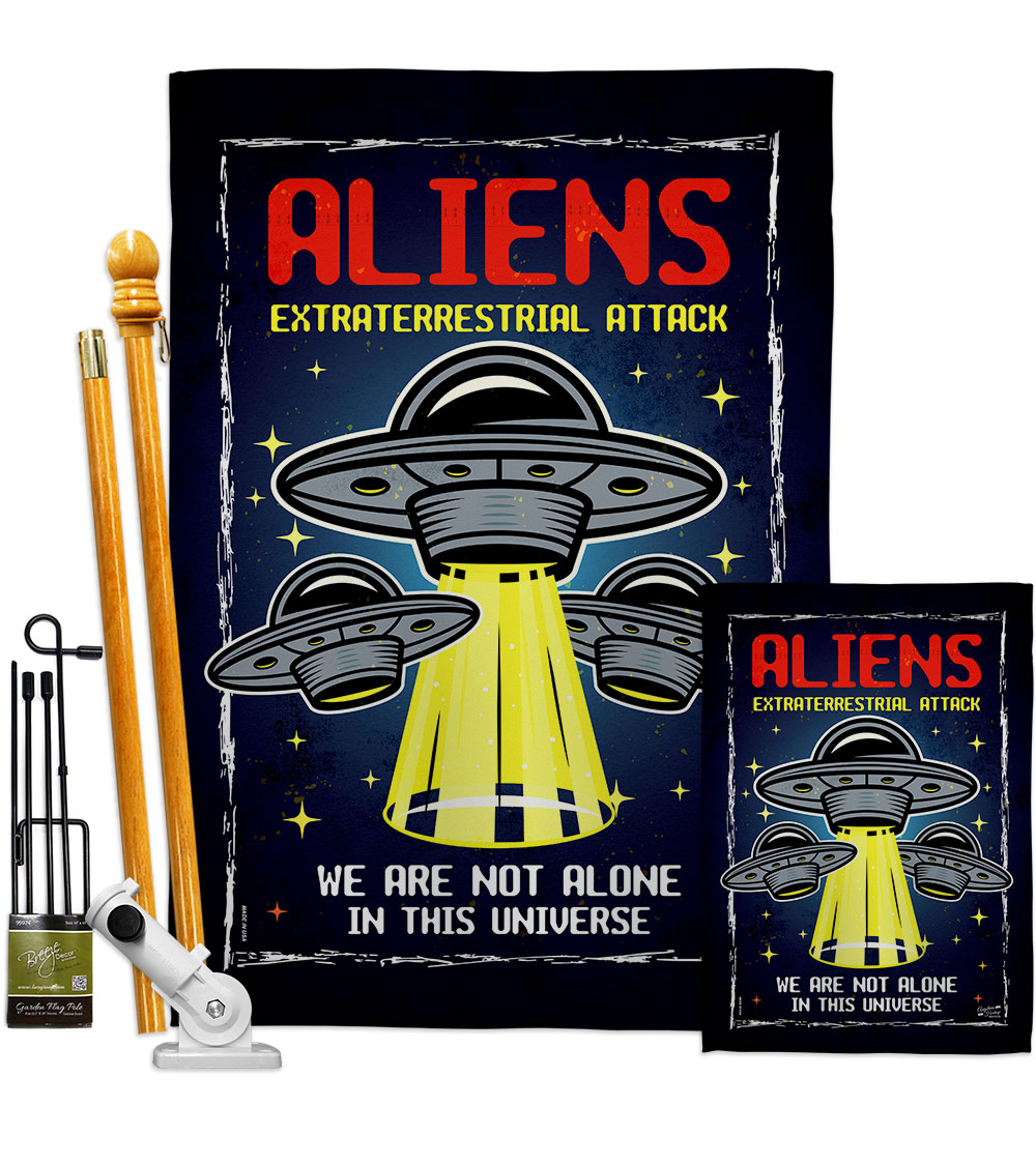 Aliens Attack Cosmos Space Creature 28 x 40 in. Double-Sided Decorative Vertical House Flags Kit for Decoration Banner Garden Yard Gift