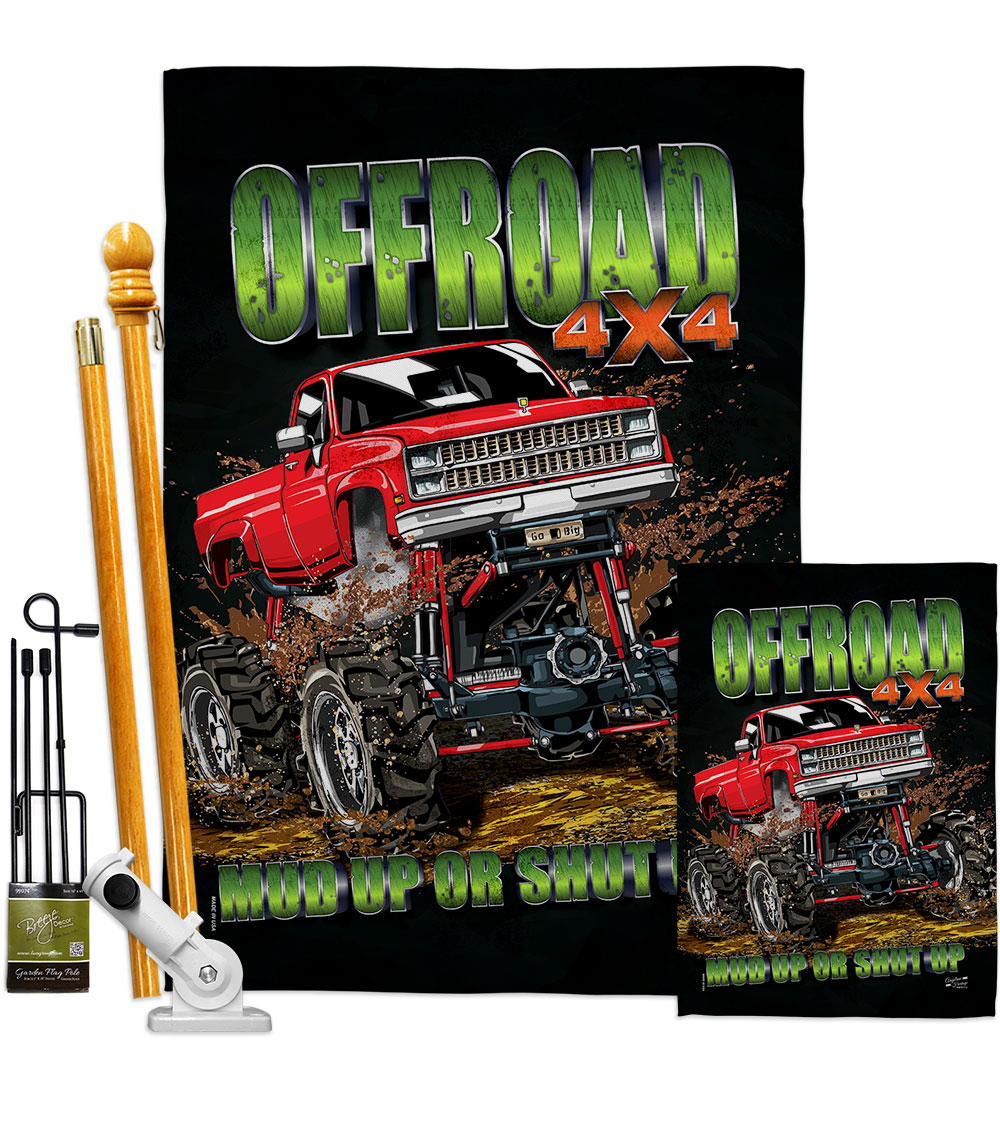 Offroad Interests Vehicle 28 x 40 in. Double-Sided Decorative Vertical House Flags Kit for Decoration Banner Garden Yard Gift