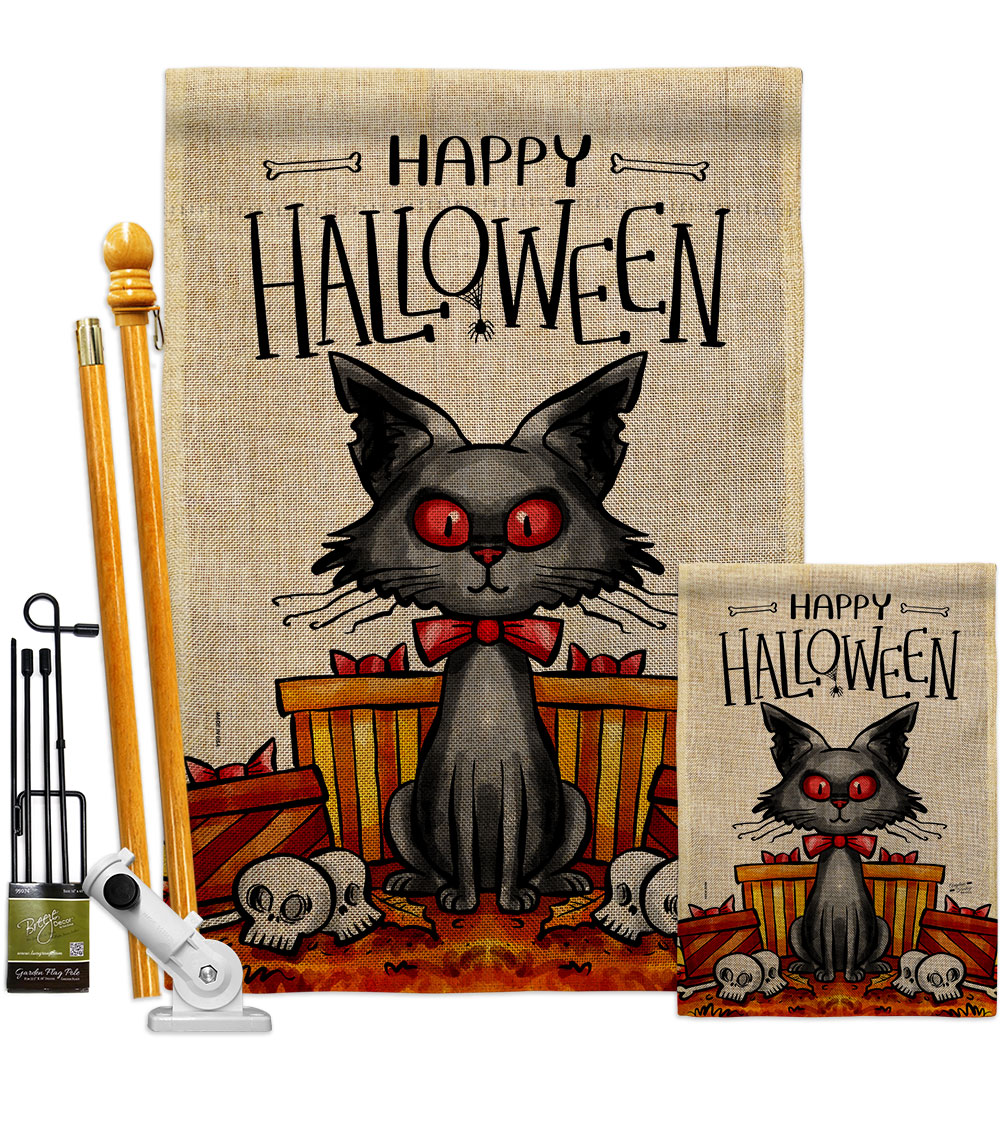 Kitty O Ween Falltime Halloween 28 x 40 in. Double-Sided Decorative Vertical House Flags Kit for Decoration Banner Garden Yard Gift