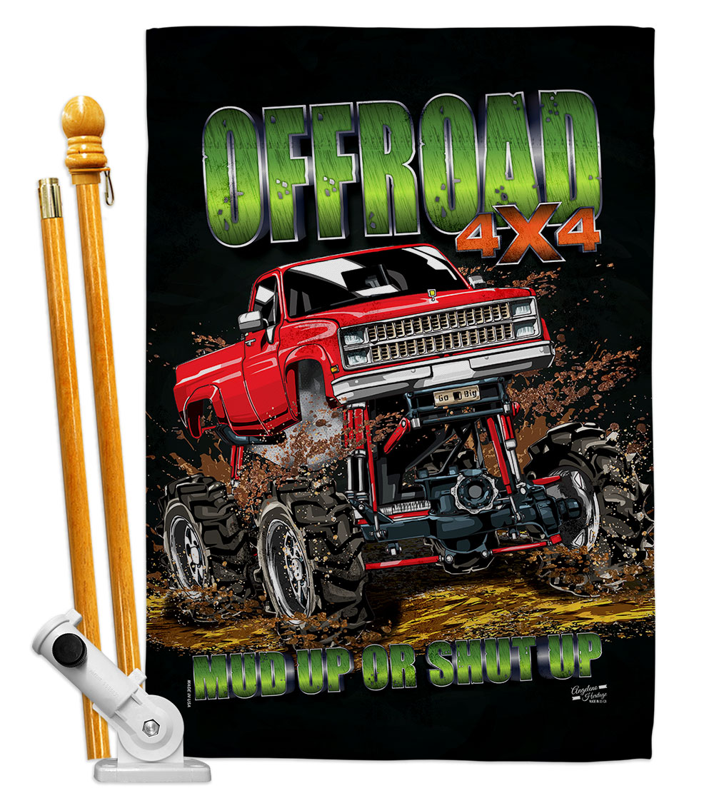 Offroad Interests Vehicle 28 x 40 in. Double-Sided Decorative Vertical House Flag Set for Decoration Banner Garden Yard Gift