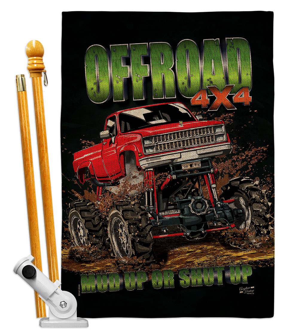 Offroad Interests Vehicle 28 x 40 in. Double-Sided Decorative Vertical House Flag Set for Decoration Banner Garden Yard Gift