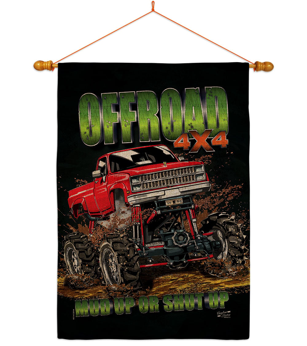 HS130408-DB-03 Offroad Interests Vehicle 28 x 40 in. Double-Sided Decorative Vertical House Flag Set for Decoration Banner Garden Yard Gift