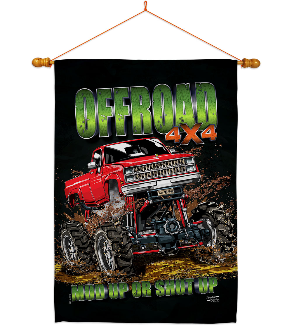 Offroad Interests Vehicle 28 x 40 in. Double-Sided Decorative Vertical House Flag Set for Decoration Banner Garden Yard Gift