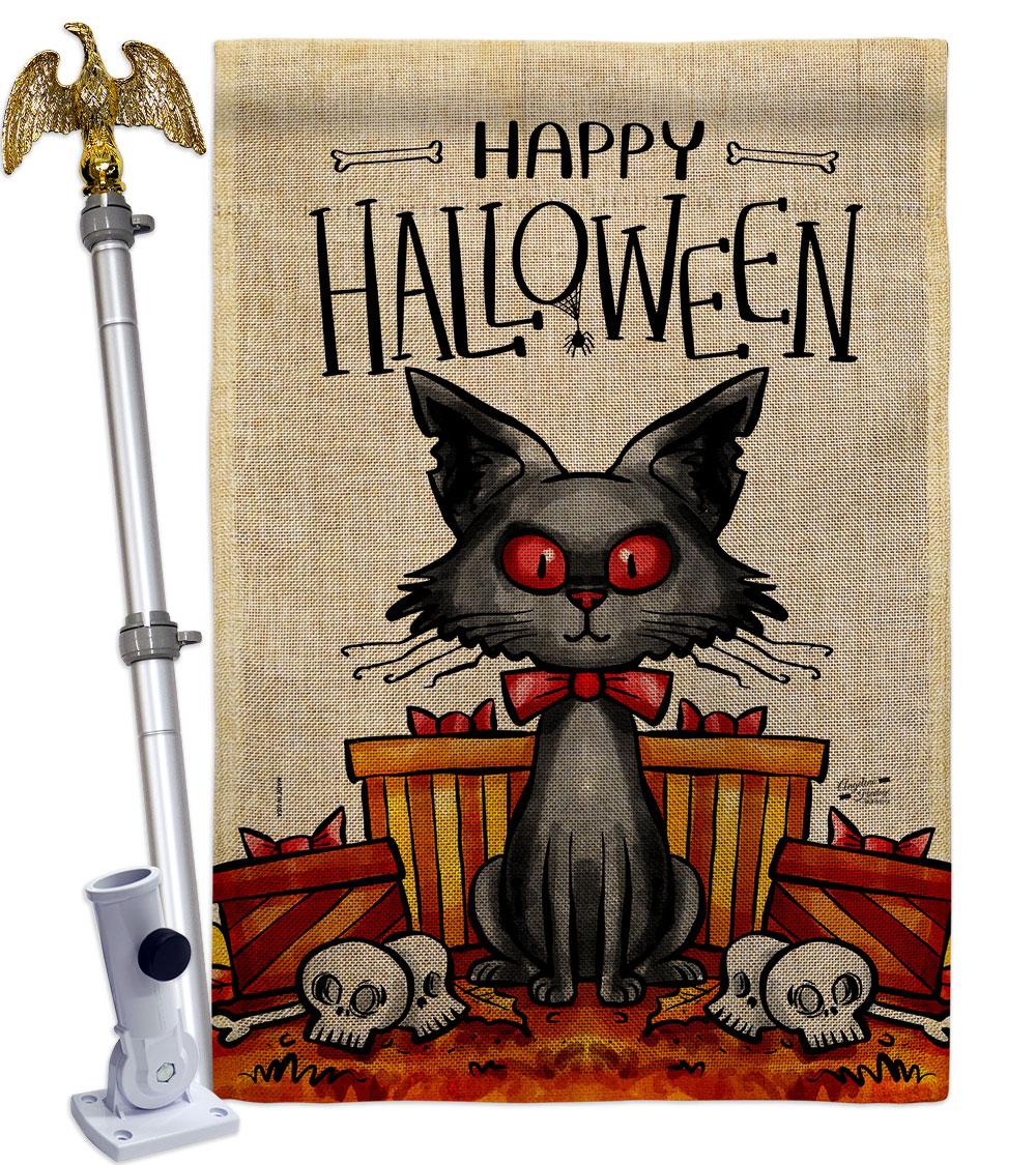 Kitty O Ween Falltime Halloween 28 x 40 in. Double-Sided Decorative Vertical House Flag Set for Decoration Banner Garden Yard Gift