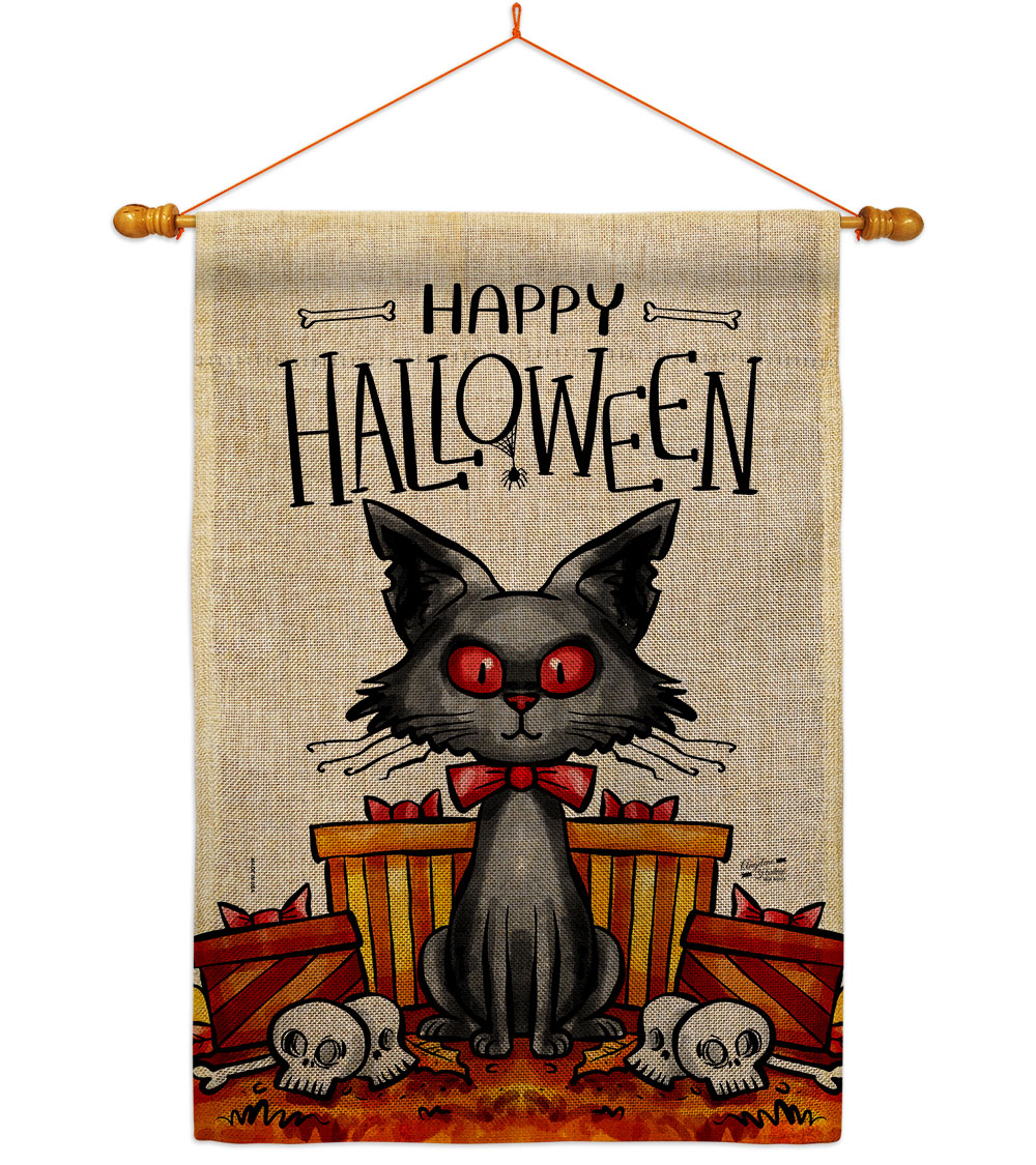 Kitty O Ween Falltime Halloween 28 x 40 in. Double-Sided Decorative Vertical House Flag Set for Decoration Banner Garden Yard Gift