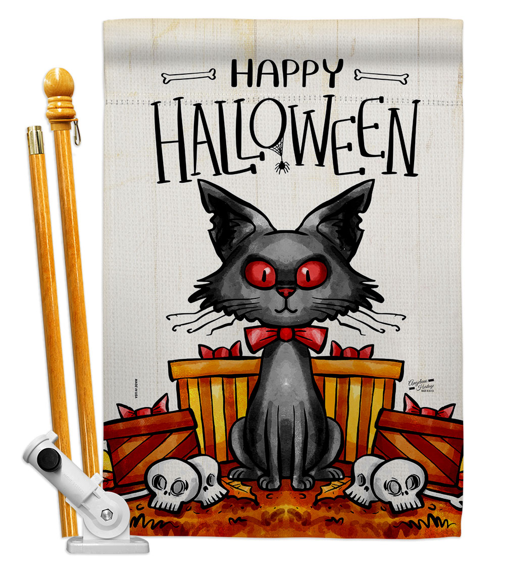 Kitty O Ween Falltime Halloween 28 x 40 in. Double-Sided Decorative Vertical House Flag Set for Decoration Banner Garden Yard Gift