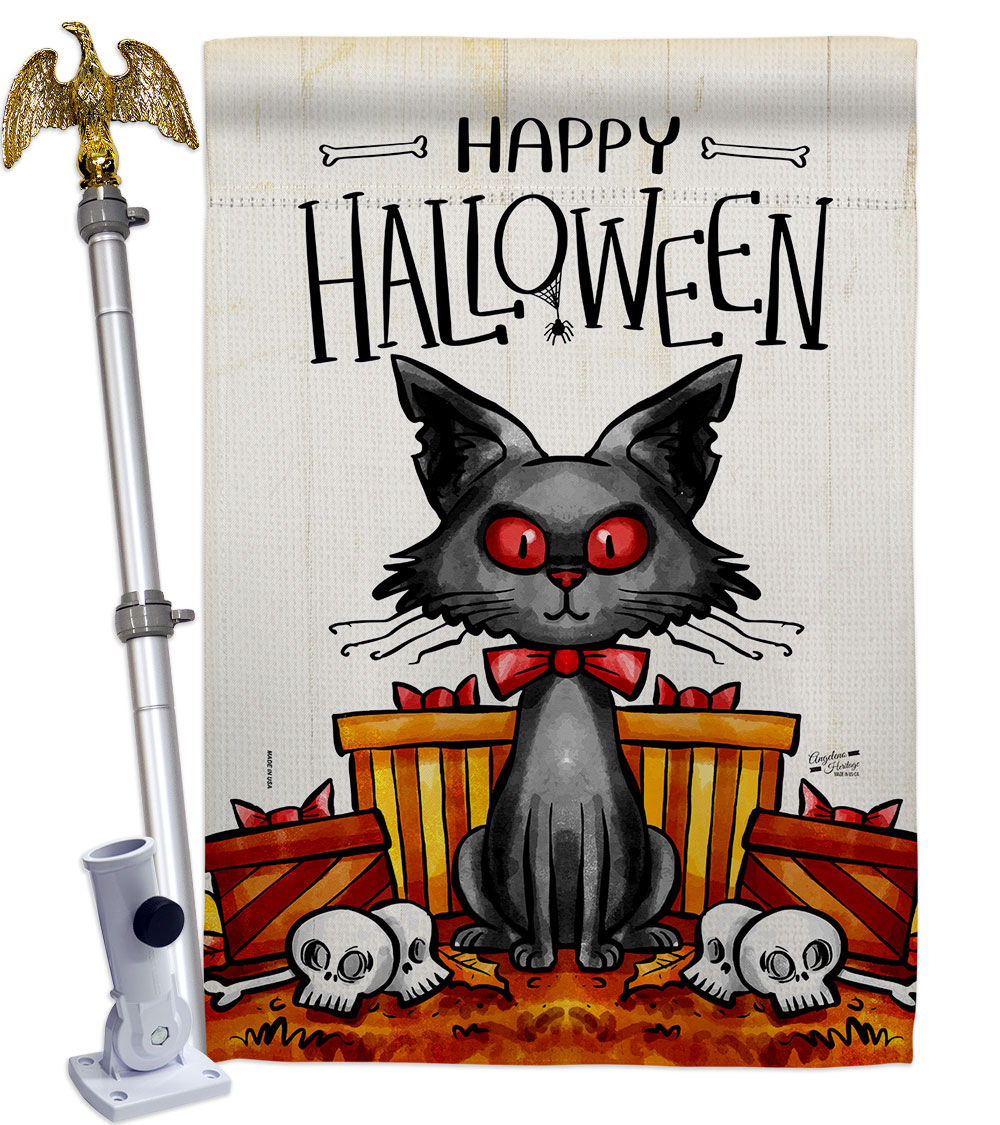 Kitty O Ween Falltime Halloween 28 x 40 in. Double-Sided Decorative Vertical House Flag Set for Decoration Banner Garden Yard Gift