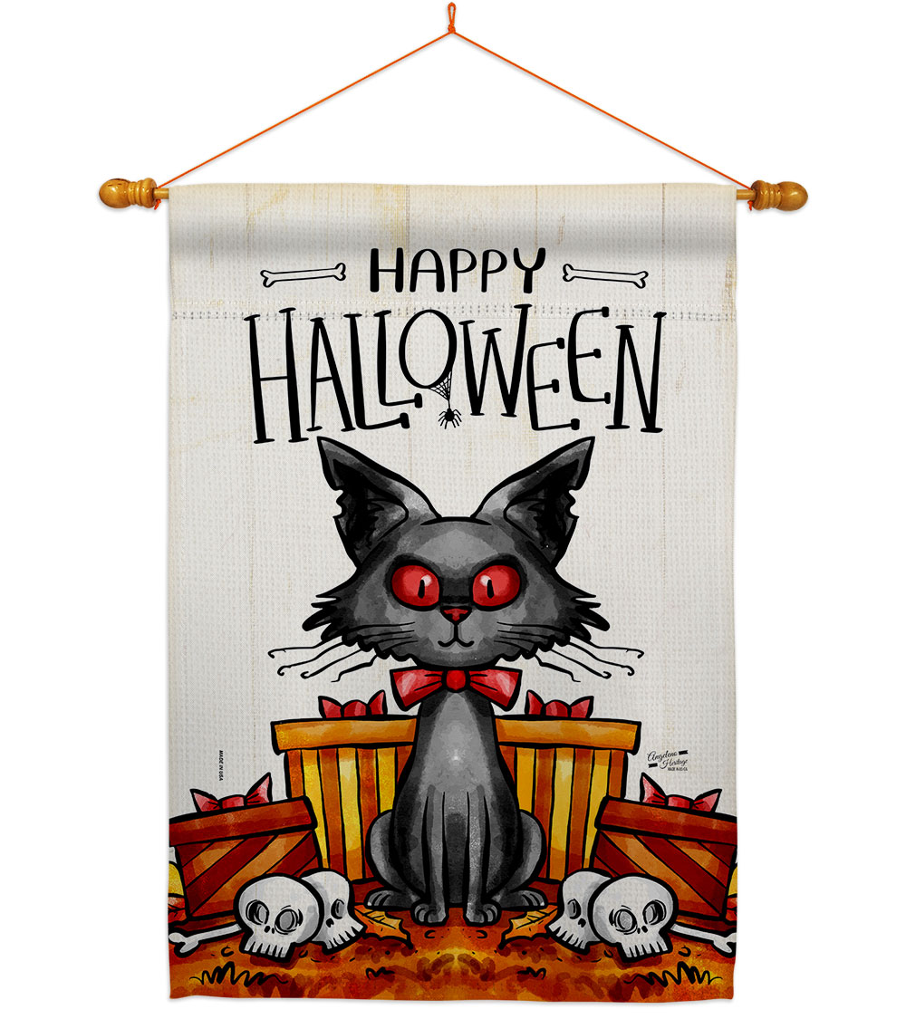 Kitty O Ween Falltime Halloween 28 x 40 in. Double-Sided Decorative Vertical House Flag Set for Decoration Banner Garden Yard Gift