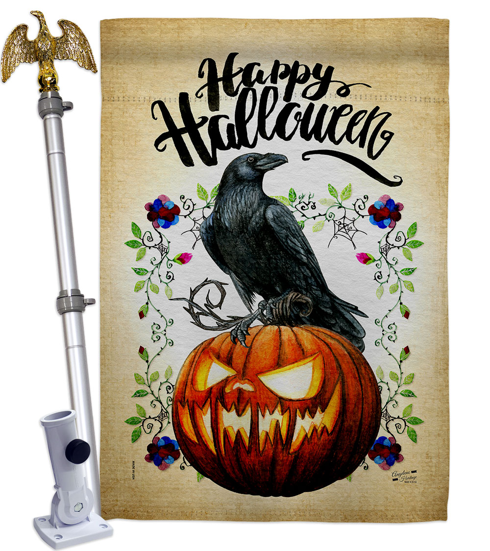 Crow & Pumpkin Falltime Halloween 28 x 40 in. Double-Sided Decorative Horizontal Flags for Decoration Banner Garden Yard Gift