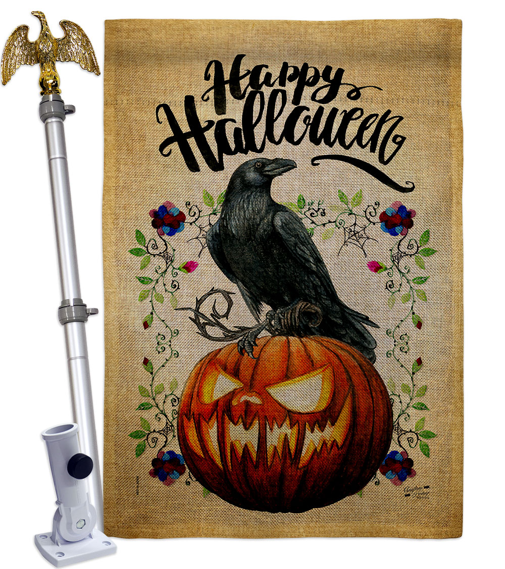 Crow & Pumpkin Falltime Halloween 28 x 40 in. Double-Sided Decorative Horizontal Flags for Decoration Banner Garden Yard Gift