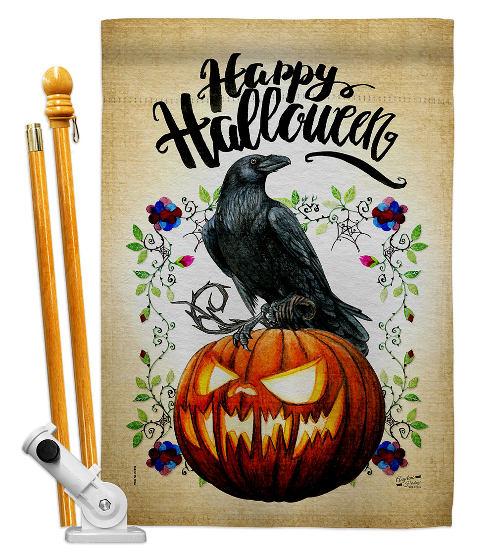 Crow & Pumpkin Falltime Halloween 28 x 40 in. Double-Sided Decorative Horizontal Flags for Decoration Banner Garden Yard Gift