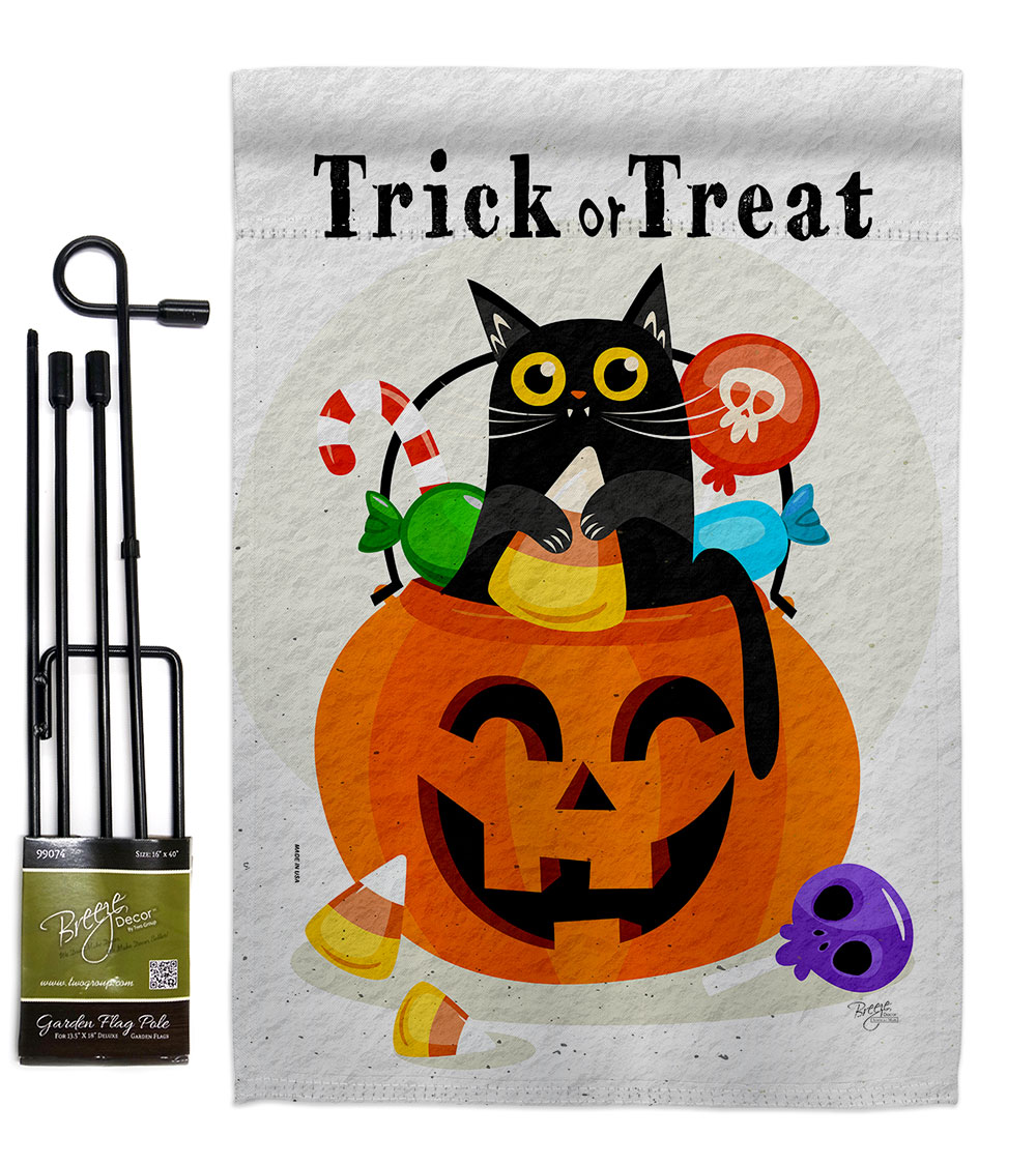 Silly Halloween Kitty Falltime 13 x 18.5. in. Double-Sided Decorative Horizontal House Garden Flag Set for Decoration Banner Yard Gift