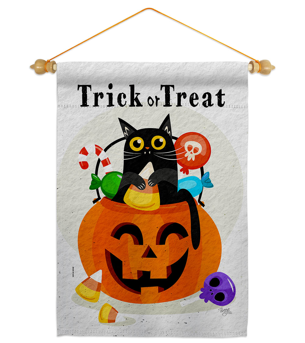 Silly Halloween Kitty Falltime 13 x 18.5. in. Double-Sided Decorative Horizontal House Garden Flag Set for Decoration Banner Yard Gift