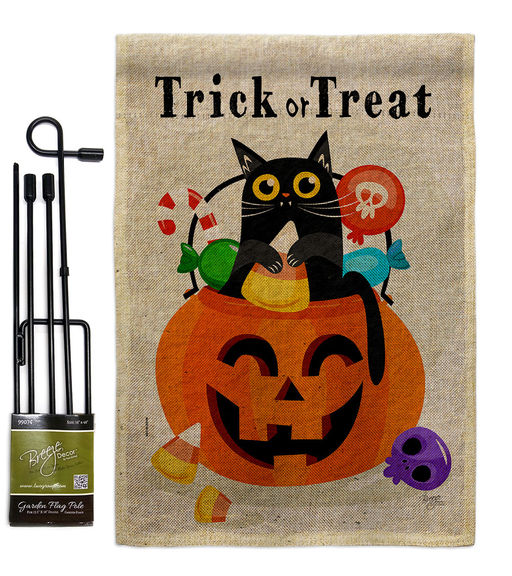 Silly Halloween Kitty Falltime 13 x 18.5. in. Double-Sided Decorative Horizontal House Garden Flag Set for Decoration Banner Yard Gift