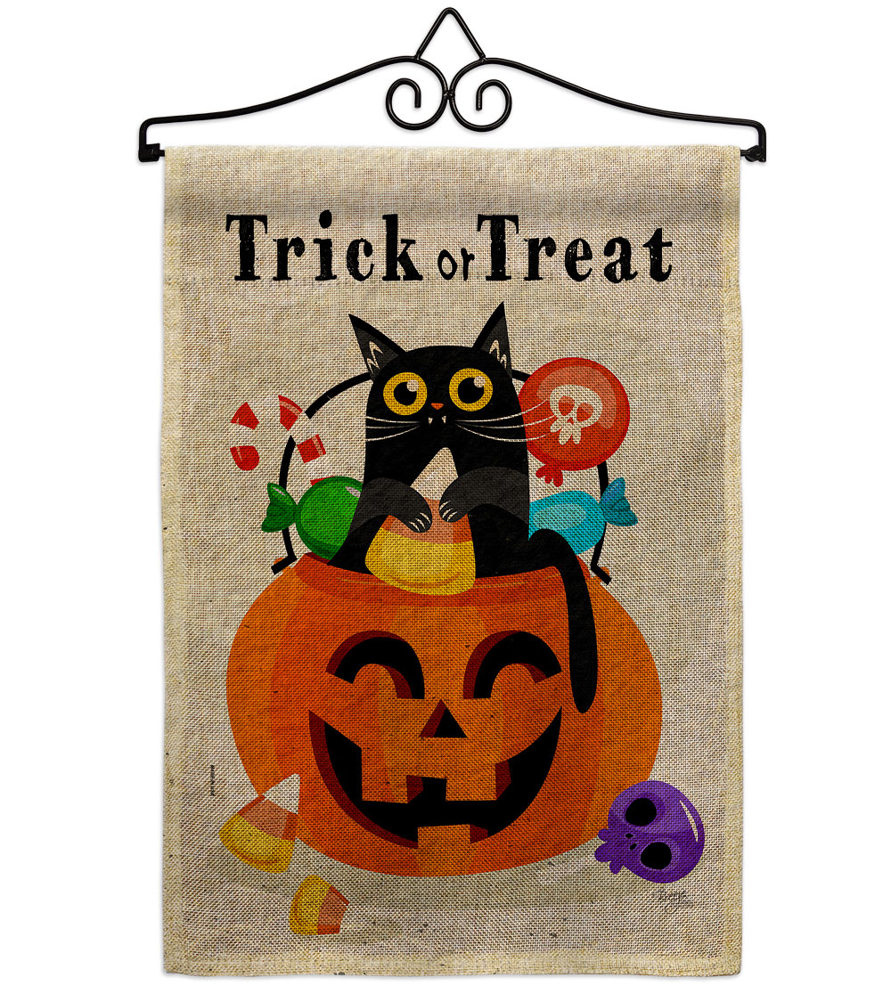 Silly Halloween Kitty Falltime 13 x 18.5. in. Double-Sided Decorative Horizontal House Garden Flag Set for Decoration Banner Yard Gift