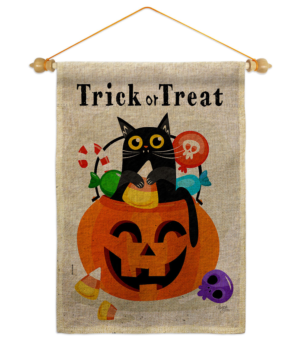 Silly Halloween Kitty Falltime 13 x 18.5. in. Double-Sided Decorative Horizontal House Garden Flag Set for Decoration Banner Yard Gift