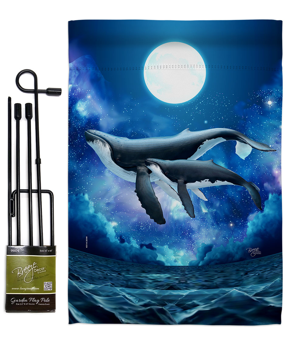 Humpback Whales Animals Sea Creature 13 x 18.5. in. Double-Sided Decorative Horizontal House Garden Flag Set for Decoration Banner Yard Gift