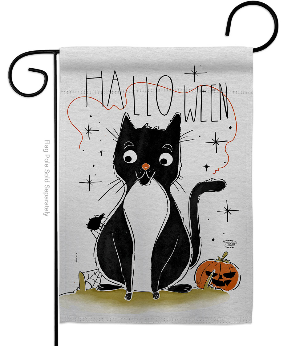 Halloween Tuxedo Cat Falltime 13 x 18.5. in. Double-Sided Decorative Horizontal House Garden Flag for Decoration Banner Yard Gift