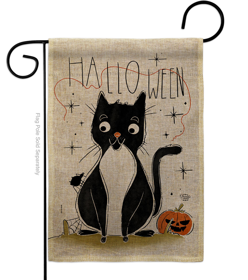Halloween Tuxedo Cat Falltime 13 x 18.5. in. Double-Sided Decorative Horizontal House Garden Flag for Decoration Banner Yard Gift