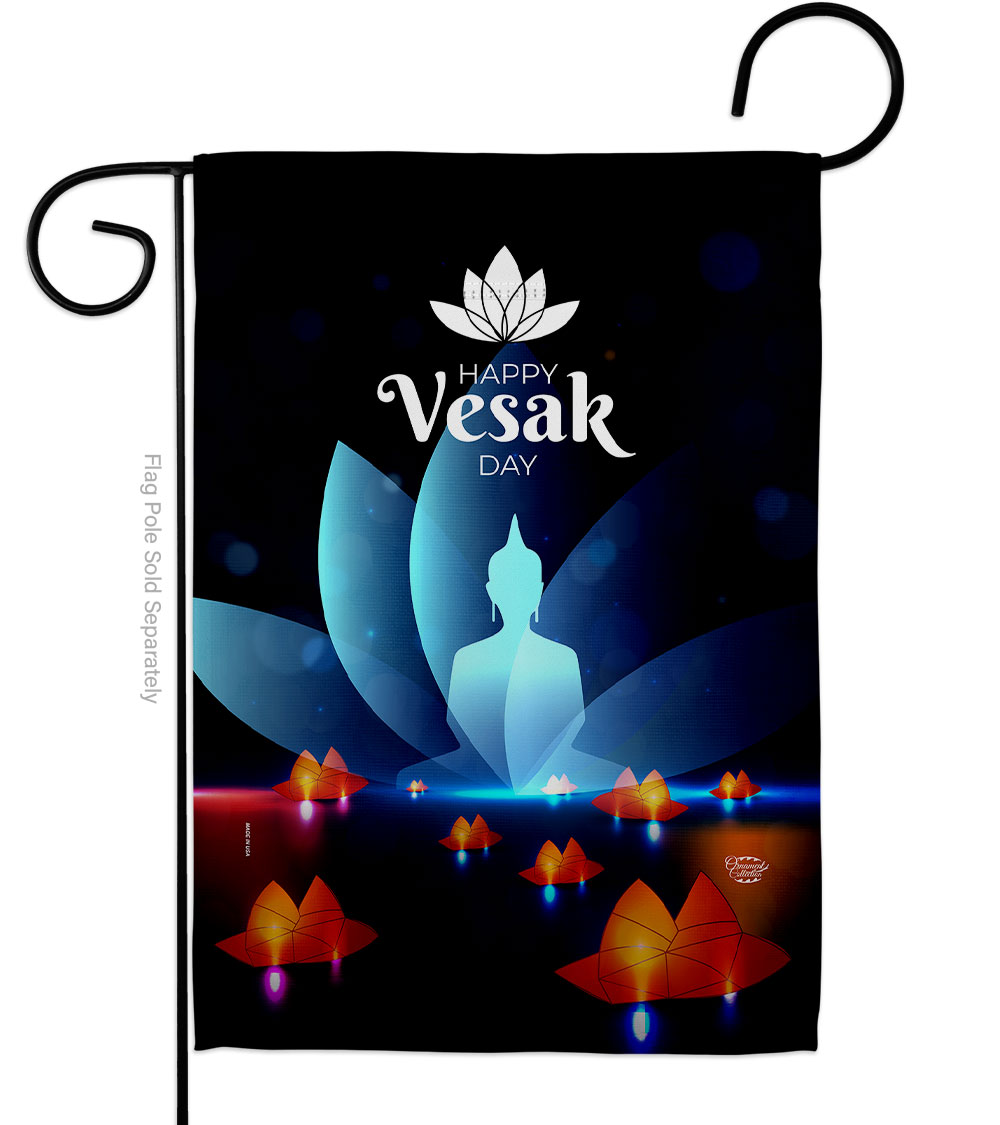 Happy Vesak Day Religious 13 x 18.5. in. Double-Sided Decorative Horizontal House Garden Flag for Decoration Banner Yard Gift
