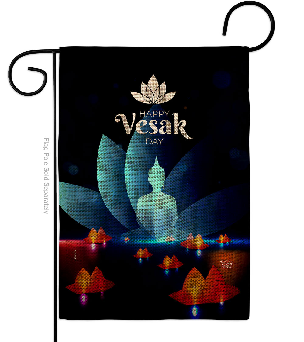 Happy Vesak Day Religious 13 x 18.5. in. Double-Sided Decorative Horizontal House Garden Flag for Decoration Banner Yard Gift