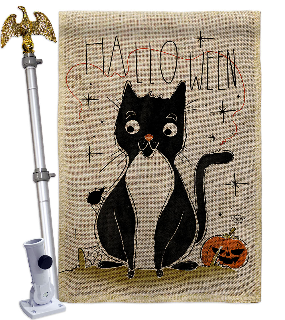 Halloween Tuxedo Cat Falltime 28 x 40 in. Double-Sided Decorative Horizontal Flags for Decoration Banner Garden Yard Gift
