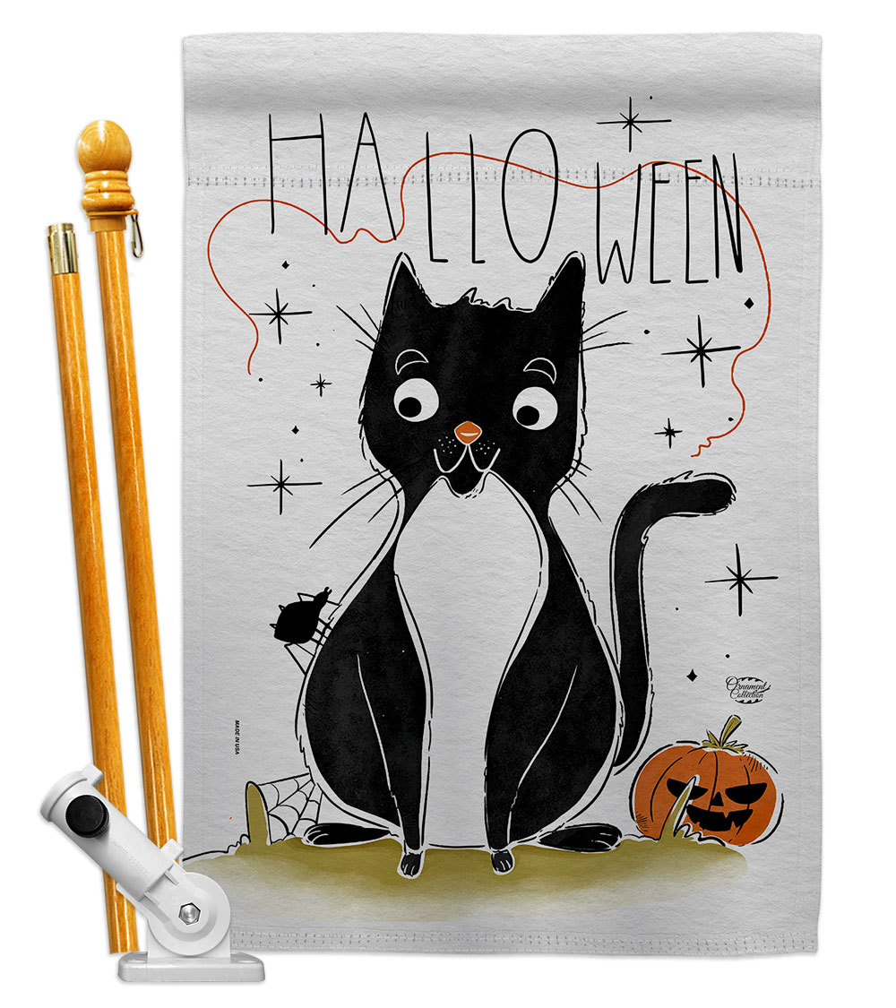 Halloween Tuxedo Cat Falltime 28 x 40 in. Double-Sided Decorative Horizontal Flags for Decoration Banner Garden Yard Gift